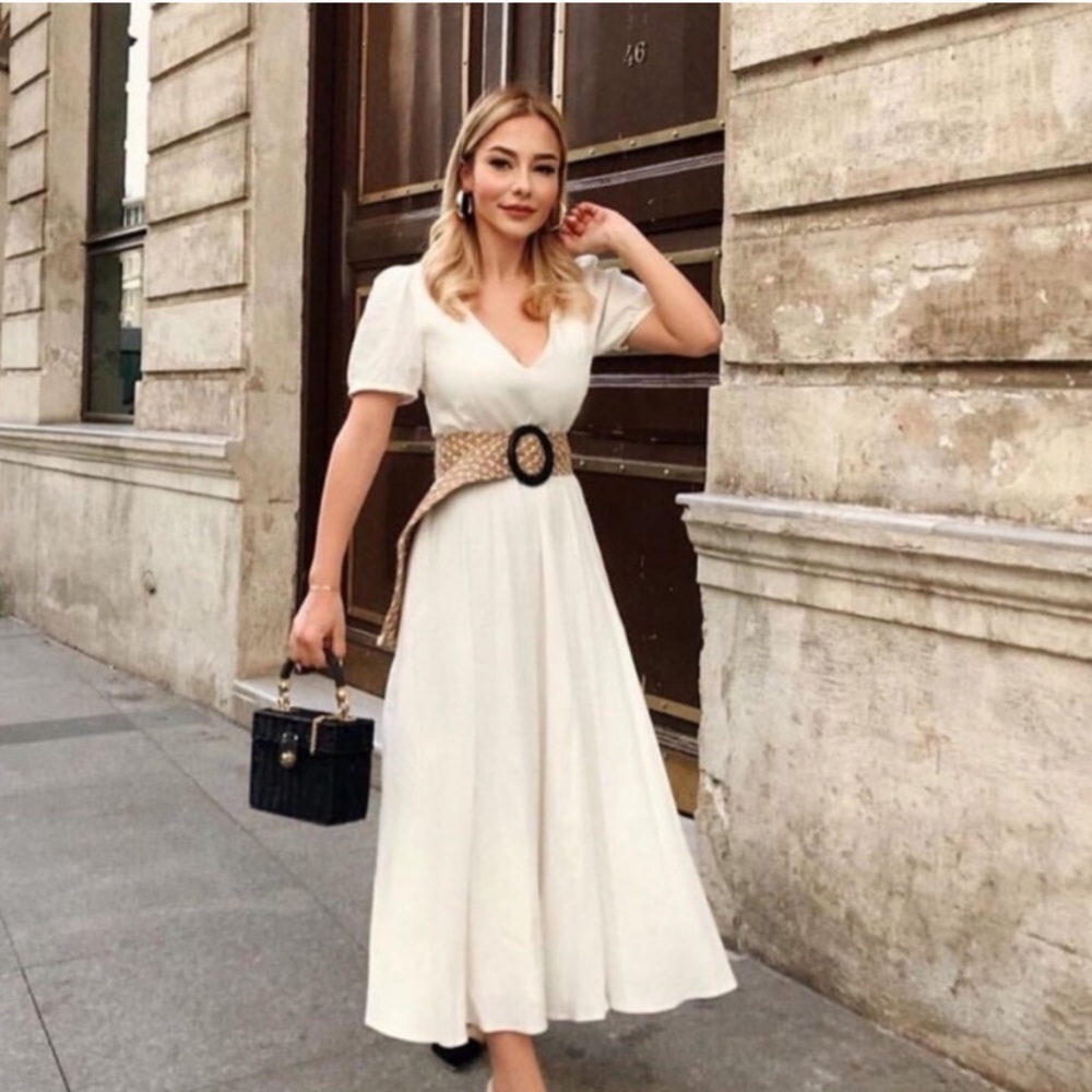 Zara White Linen Blend Midi Dress